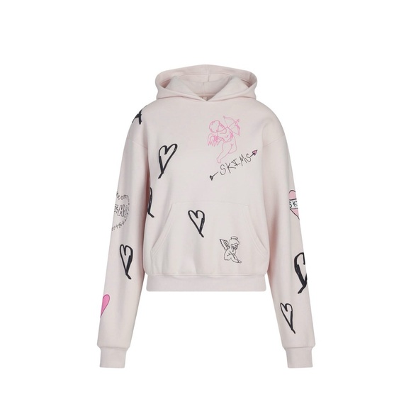 Skims Cotton Fleece Hoodie in Barely Pink Angel Sketch - Picture 6 of 7